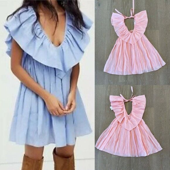 Free People x Ketevanna Ruffle Mini Dress Pink Size XS - Picture 1 of 5